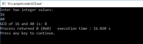 C program to find GCD of two numbers using for loop