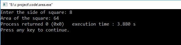 c program to calculate the area of square