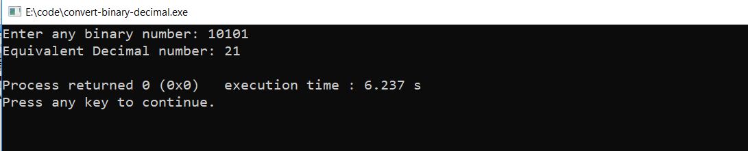 C++ program to convert binary to decimal