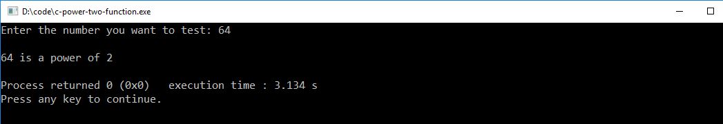 c program test power of 2 using function