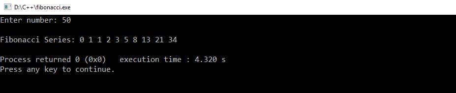 fibonacci series in C++