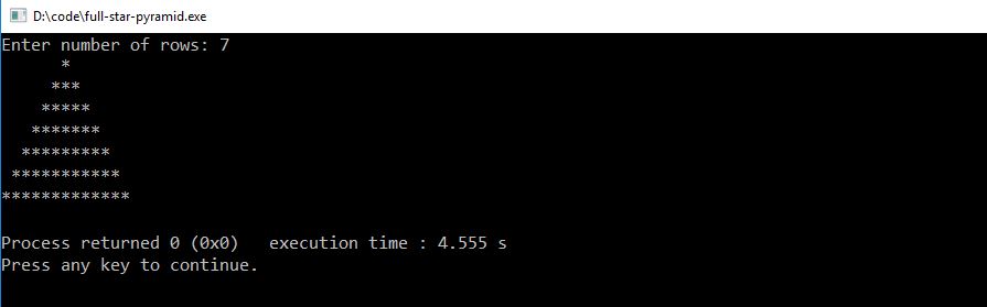 C++ full star pyramid pattern program