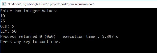 C program to find LCM and GCD using recursion