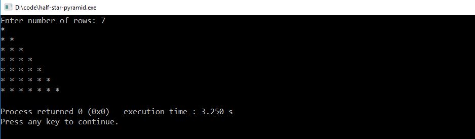 C++ half star pyramid pattern program