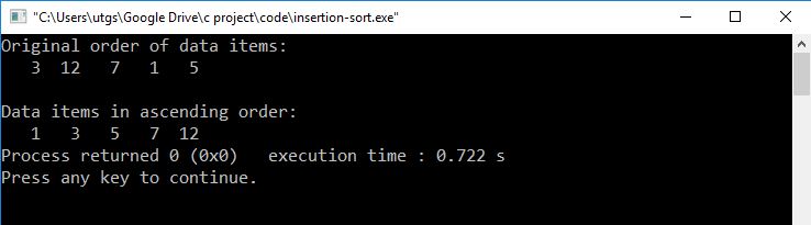 Output insertion sort algorithm