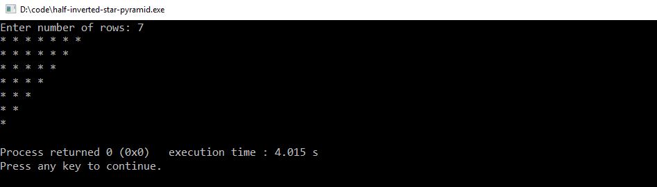 C++ inverted half star pyramid pattern program