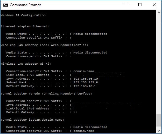 batch file command ipconfig