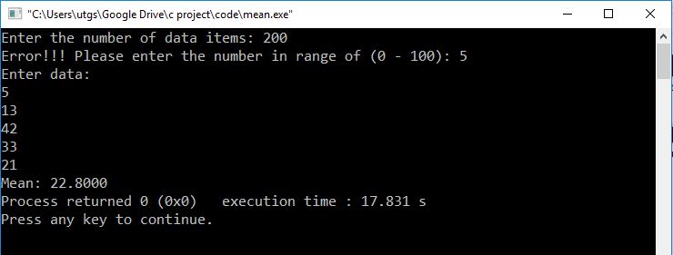 C program to calculate mean using arrays