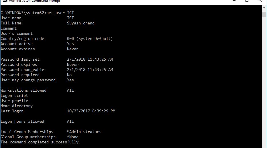 viewing account information in command line