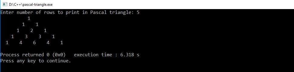 pascal triangle in c++