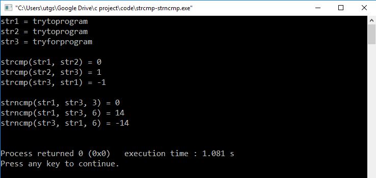 c strcmp strncmp output