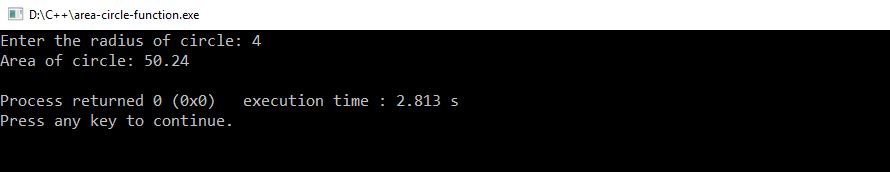 C++ program area of circle