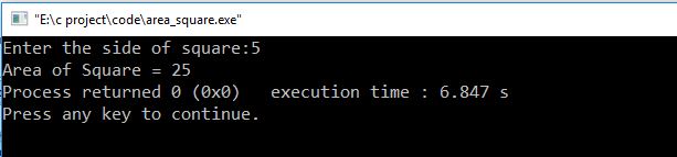c program to calculate the area of square using function