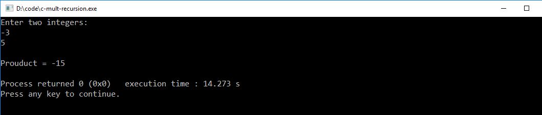 c multiplication program using recursion