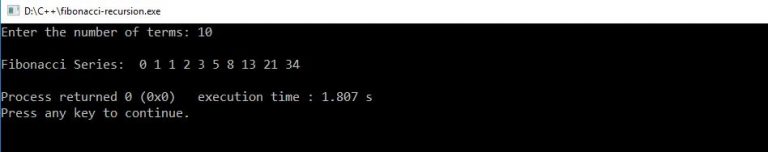 C++ Program to Display Fibonacci Series of First n Numbers