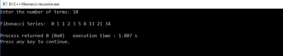 fibonacci series program in C++ using recursion