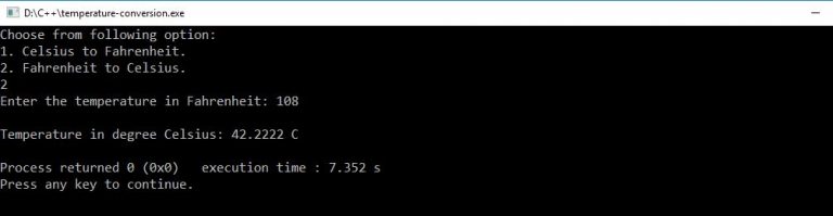 C++ Program to Convert Temperature (Source Code) | Trytoprogram